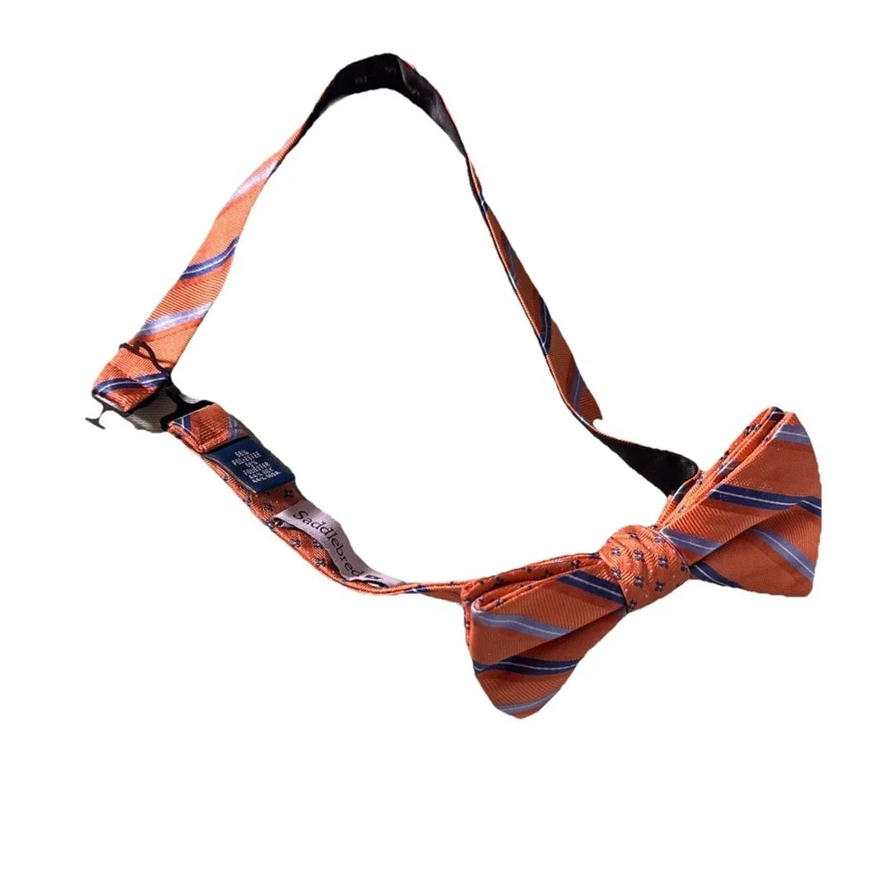 Saddlebred Mens Orange Striped Bow Tie Silk Blend Adjustable Pre-Tied Prep Style